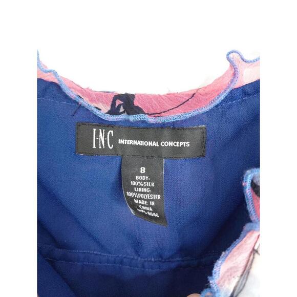 INC Top Womens 8 M Silk Babydoll Y2K Muted Colorful Floral Ruffles Retro - Picture 6 of 8